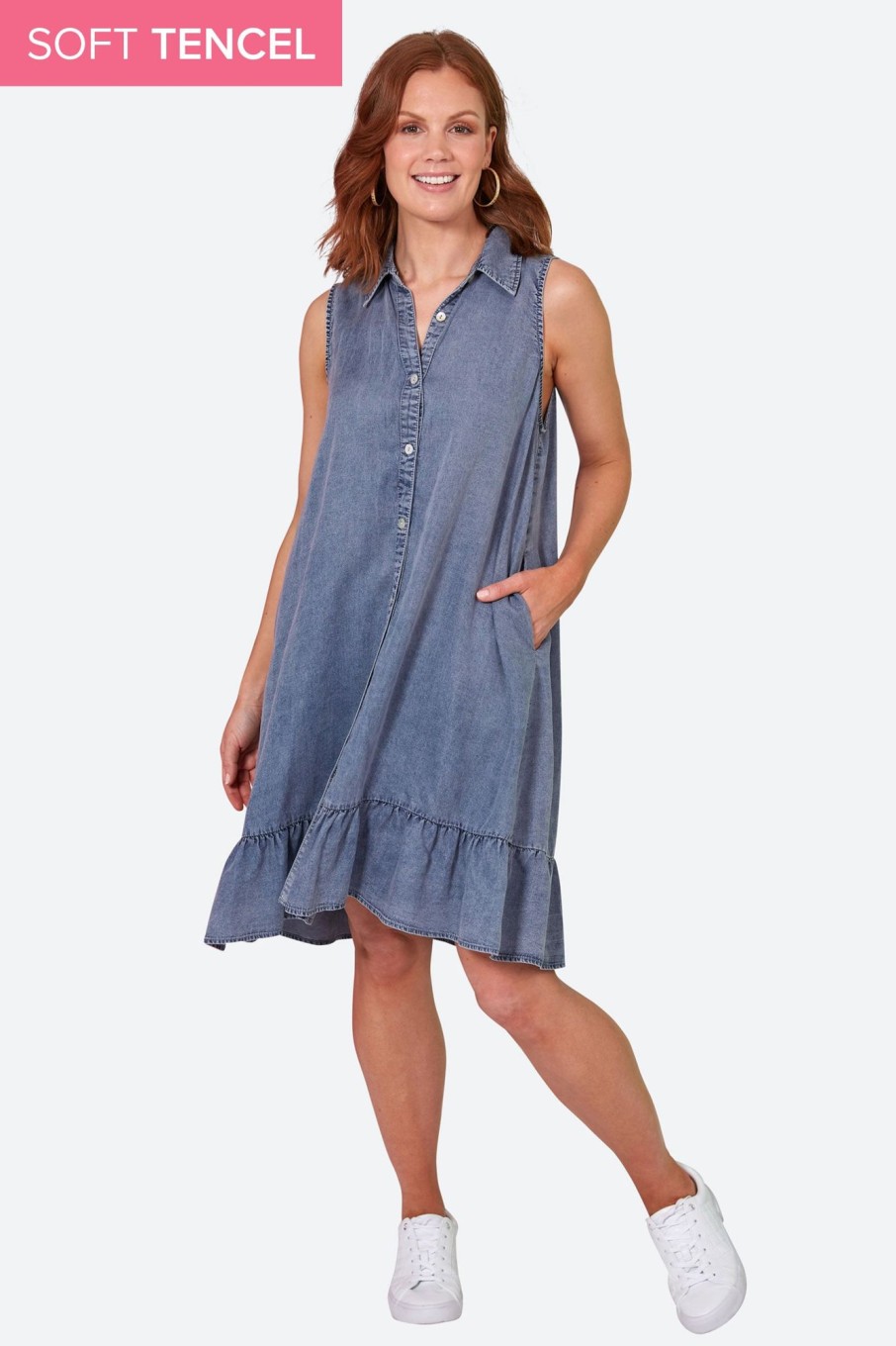 Clothing eb&ive Mid-Length Dresses | Elan Sleeveless Dress - Denim