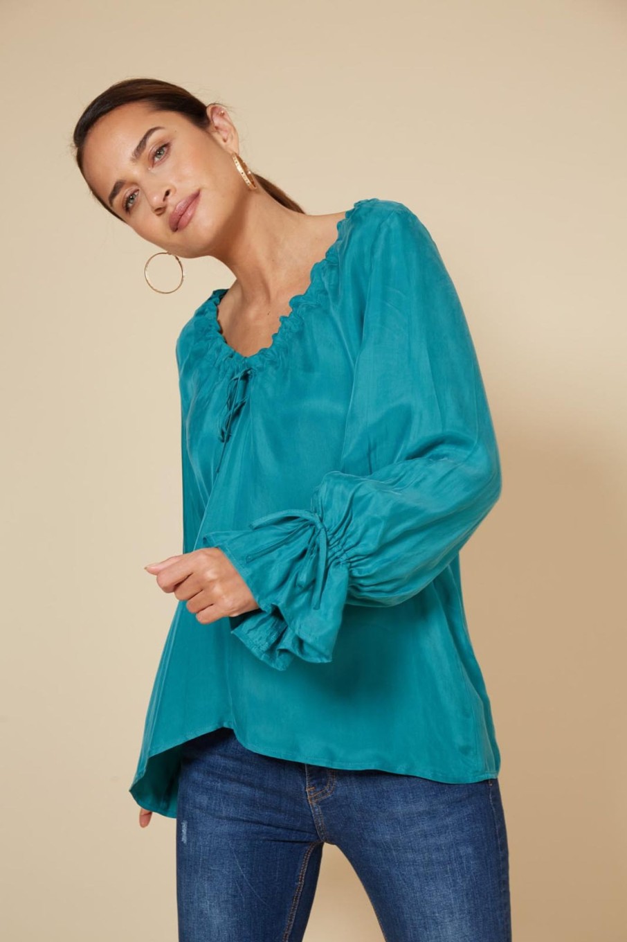 Clothing eb&ive Blouses | Vienetta Ruched Top - Teal