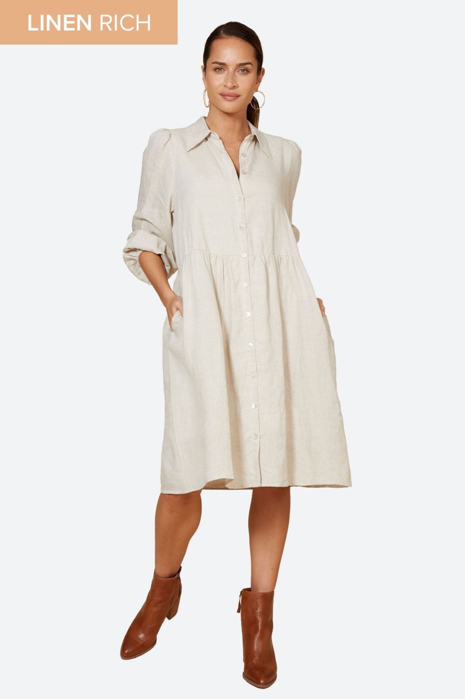 Clothing eb&ive Short Dresses | Studio Midi Shirt Dress - Tusk