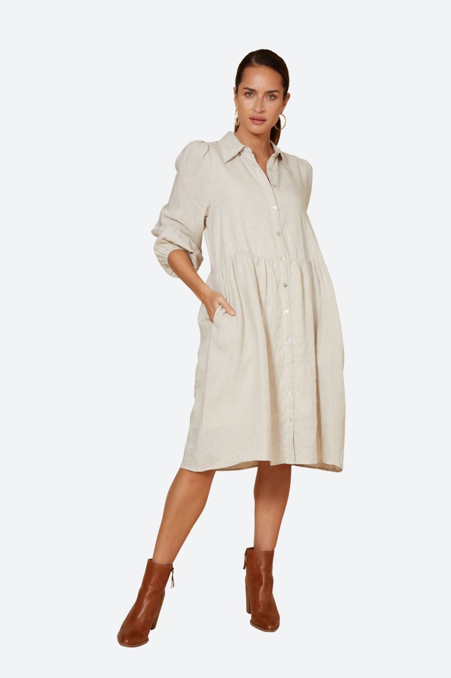 Clothing eb&ive Short Dresses | Studio Midi Shirt Dress - Tusk