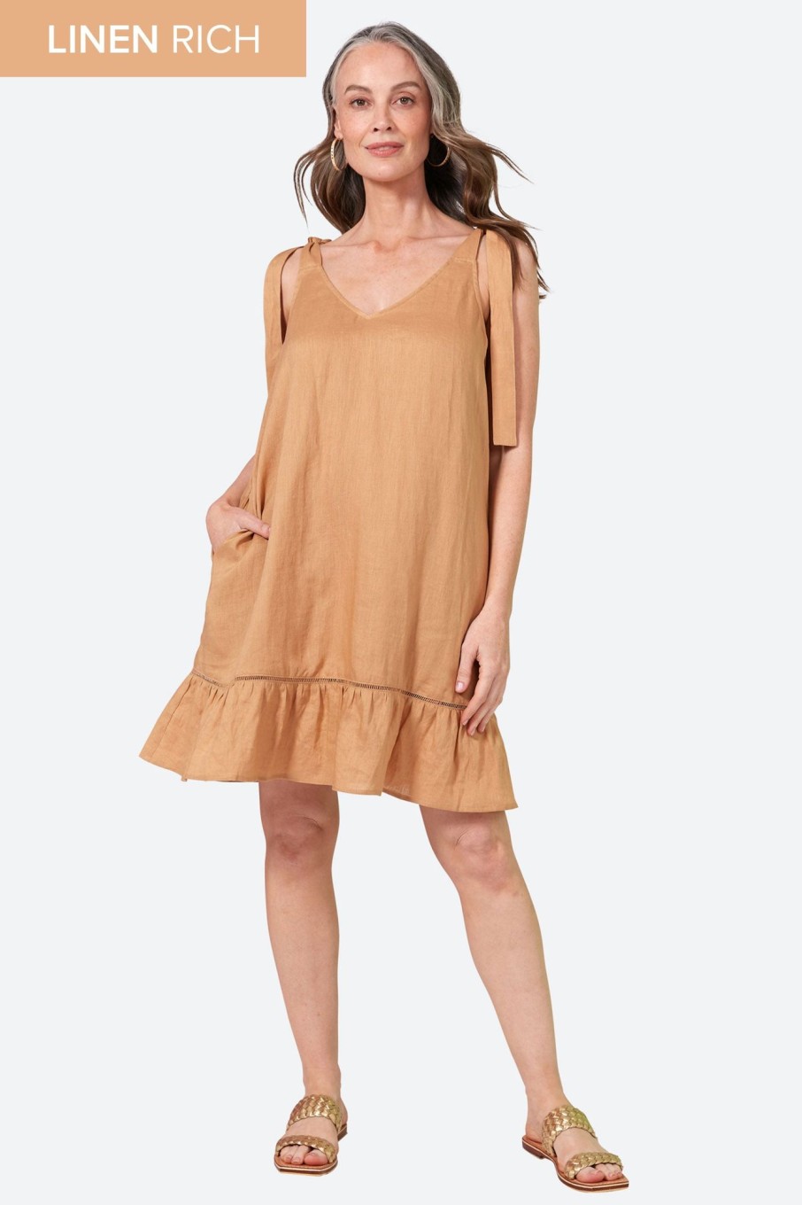 Clothing eb&ive Mid-Length Dresses | La Vie Tie Dress - Caramel