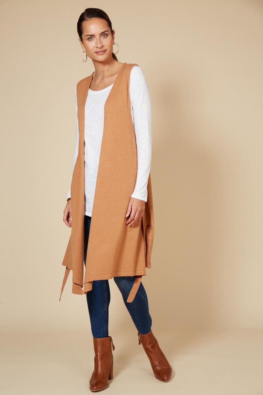 Clothing eb&ive Knits | Cleo Longline Vest - Caramel