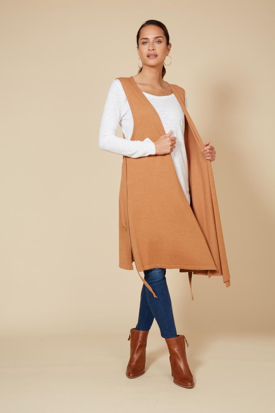 Clothing eb&ive Knits | Cleo Longline Vest - Caramel