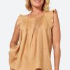 Clothing eb&ive Tanks | La Vie Frill Top - Caramel