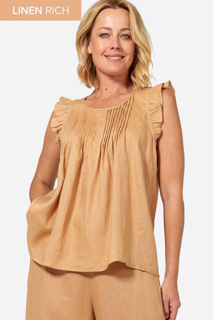 Clothing eb&ive Tanks | La Vie Frill Top - Caramel