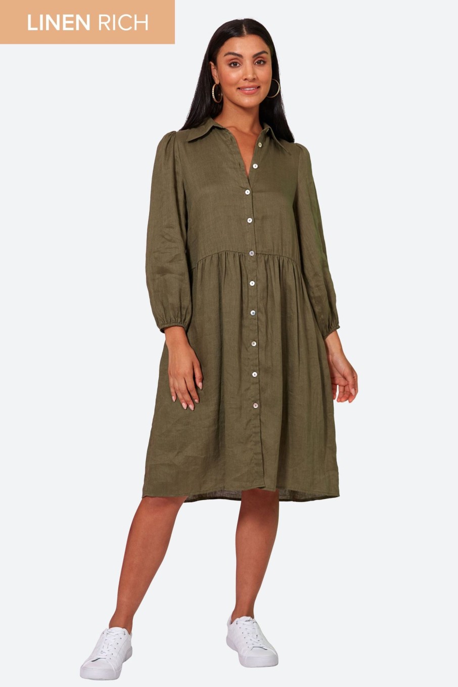 Clothing eb&ive Short Dresses | Studio Midi Shirt Dress - Khaki