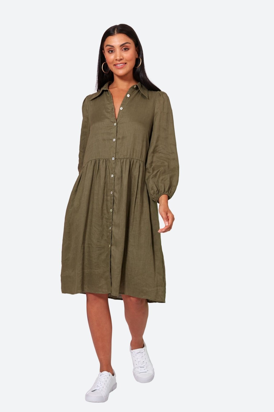 Clothing eb&ive Short Dresses | Studio Midi Shirt Dress - Khaki