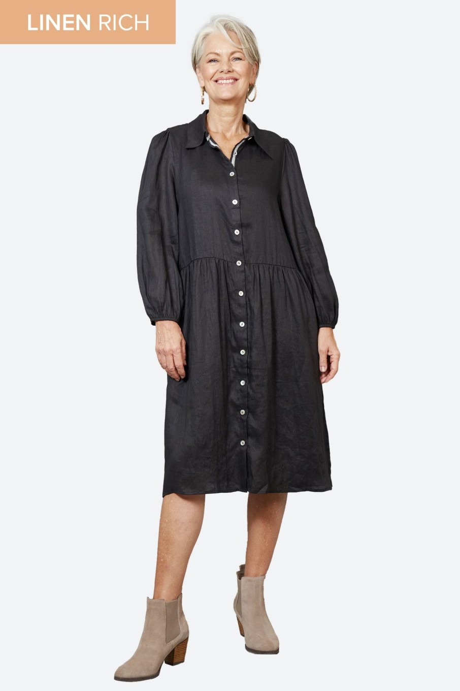 Clothing eb&ive Short Dresses | Studio Midi Shirt Dress - Ebony