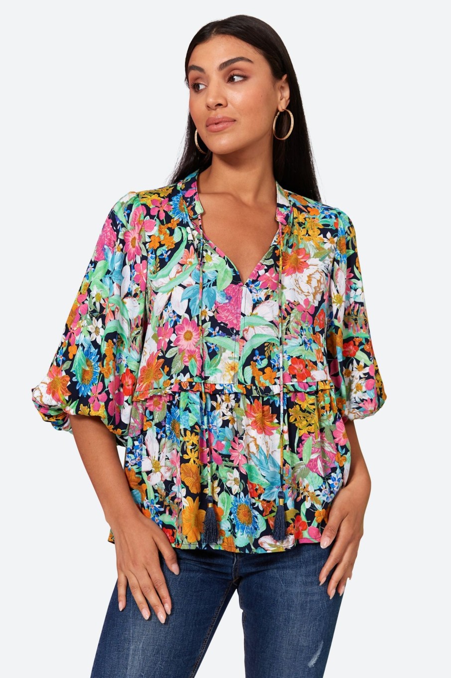 Clothing eb&ive Blouses | Esprit Frill Top - Navy Flourish