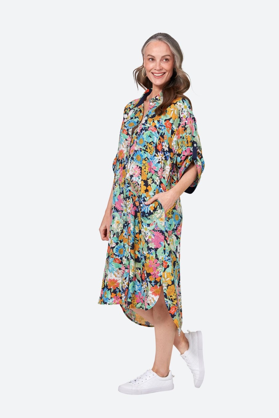 Clothing eb&ive Shirts | Verve Shirt Dress - Navy Flourish