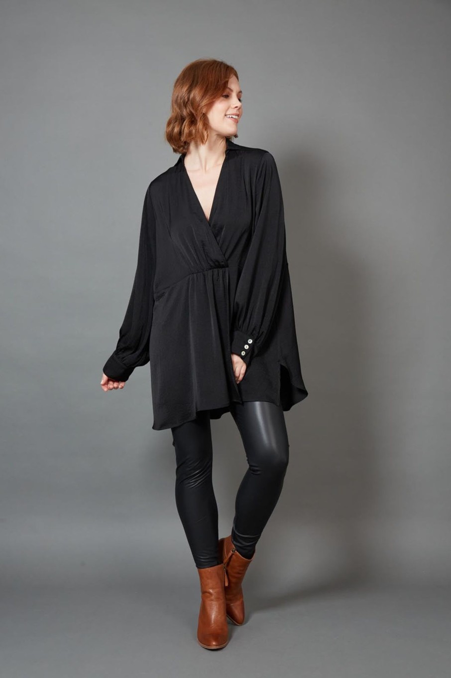 Clothing eb&ive Blouses | Winona Pleat Blouse - Ebony