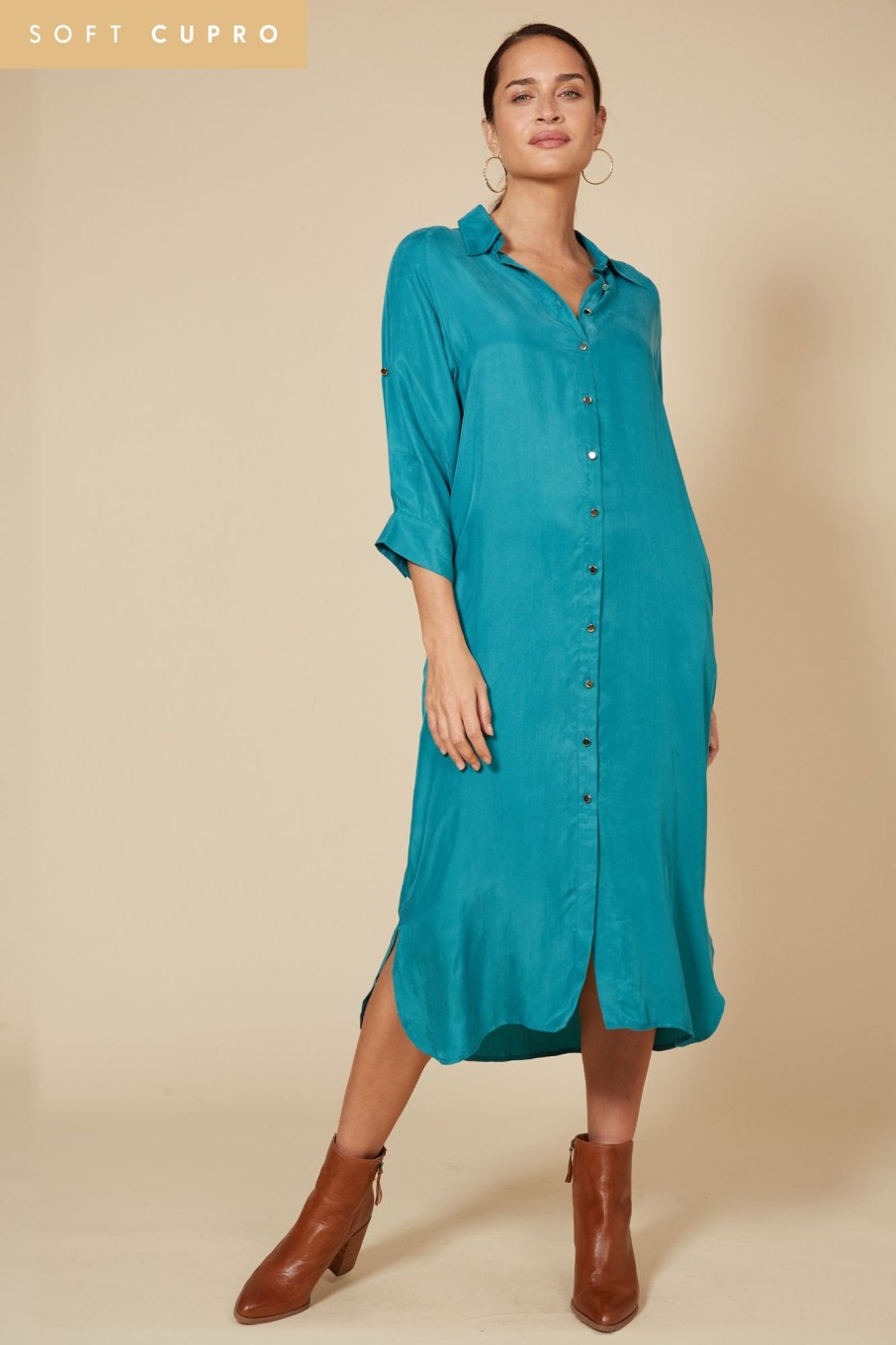 Clothing eb&ive Mid-Length Dresses | Vienetta Shirt Dress - Teal