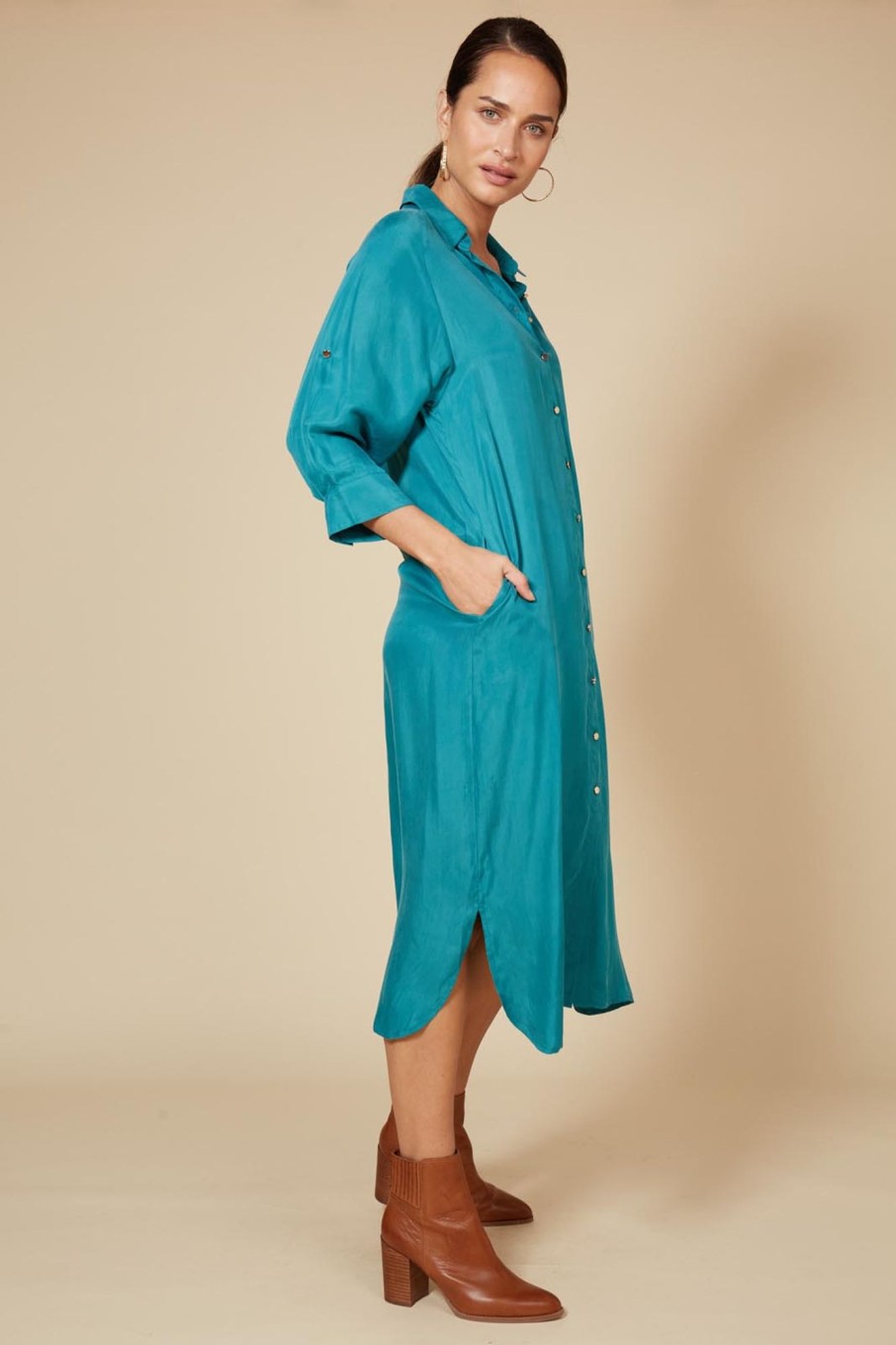 Clothing eb&ive Mid-Length Dresses | Vienetta Shirt Dress - Teal