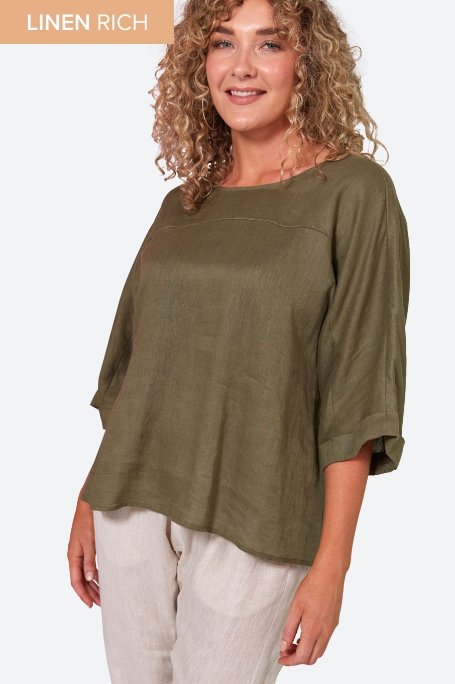 Clothing eb&ive Blouses | Studio Relaxed Top - Khaki