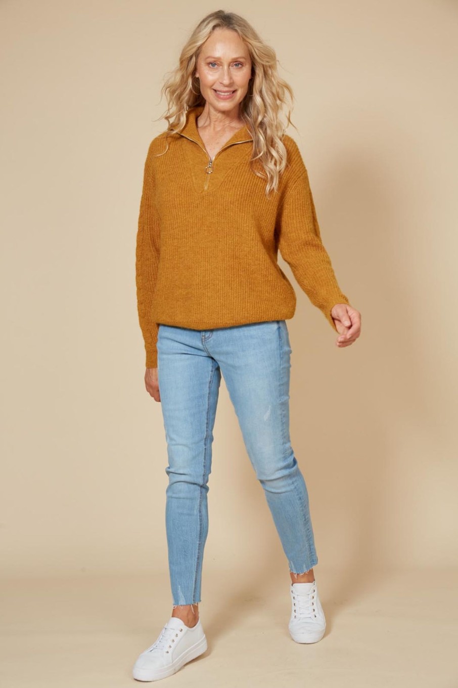 Clothing eb&ive Jumpers | Kinsella Zip Jumper - Saffron