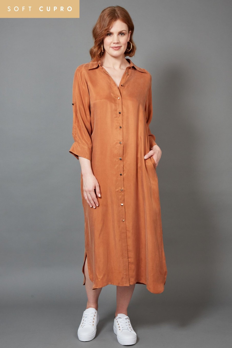 Clothing eb&ive Mid-Length Dresses | Vienetta Shirt Dress - Caramel