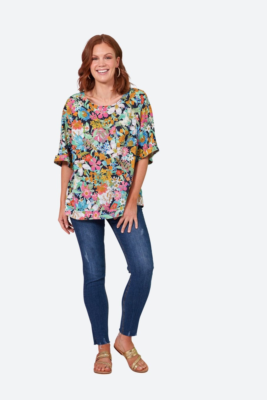 Clothing eb&ive Blouses | Verve Relax Top - Navy Flourish