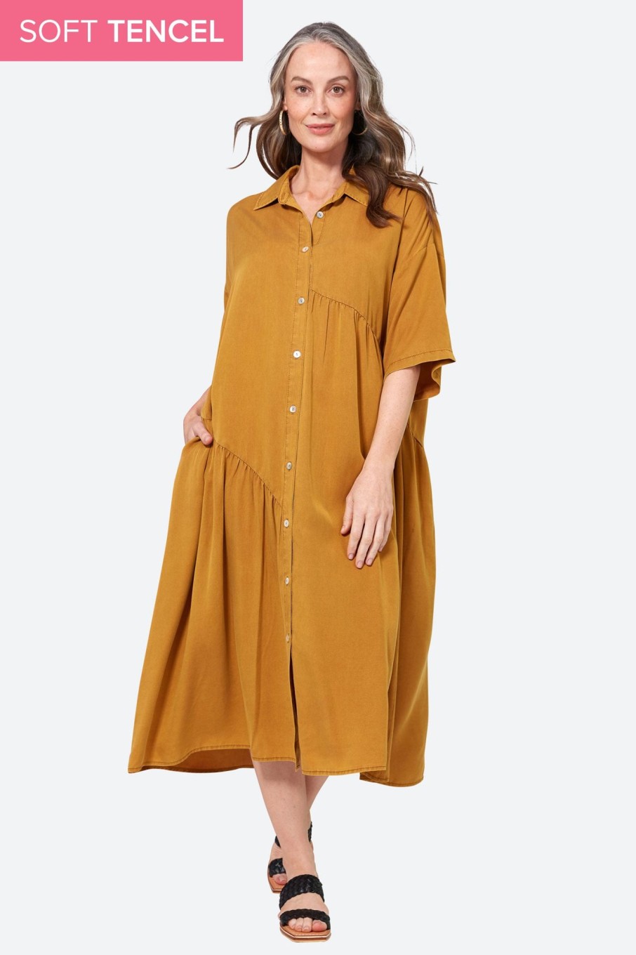 Clothing eb&ive Shirts | Elan Shirt Dress - Honey