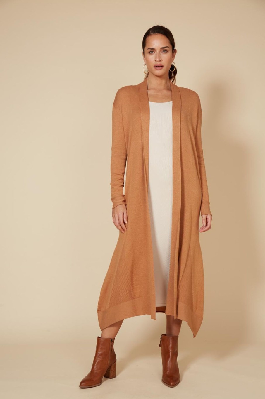 Clothing eb&ive Cardigans | Cleo Longline Cardigan - Caramel