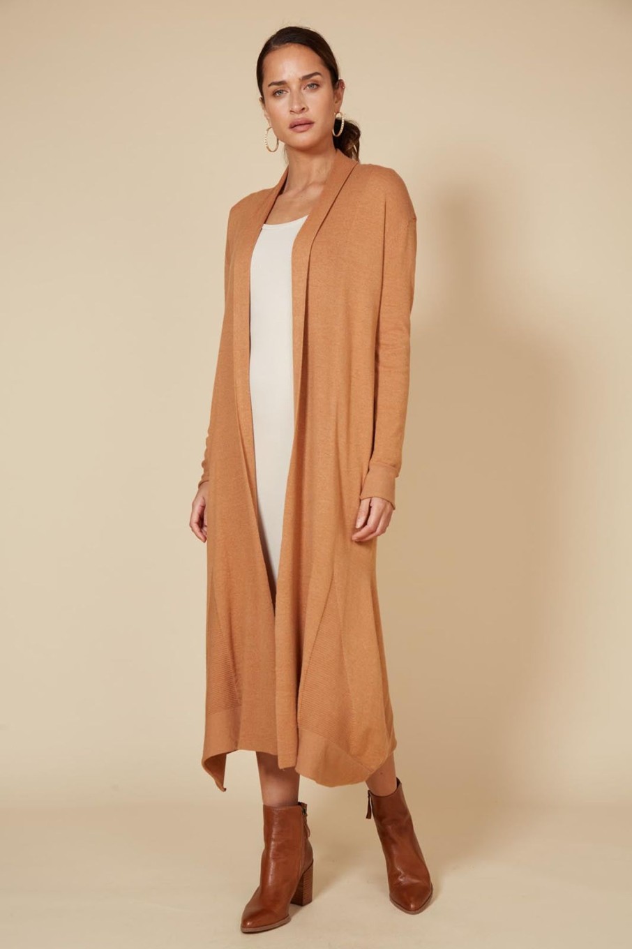 Clothing eb&ive Cardigans | Cleo Longline Cardigan - Caramel